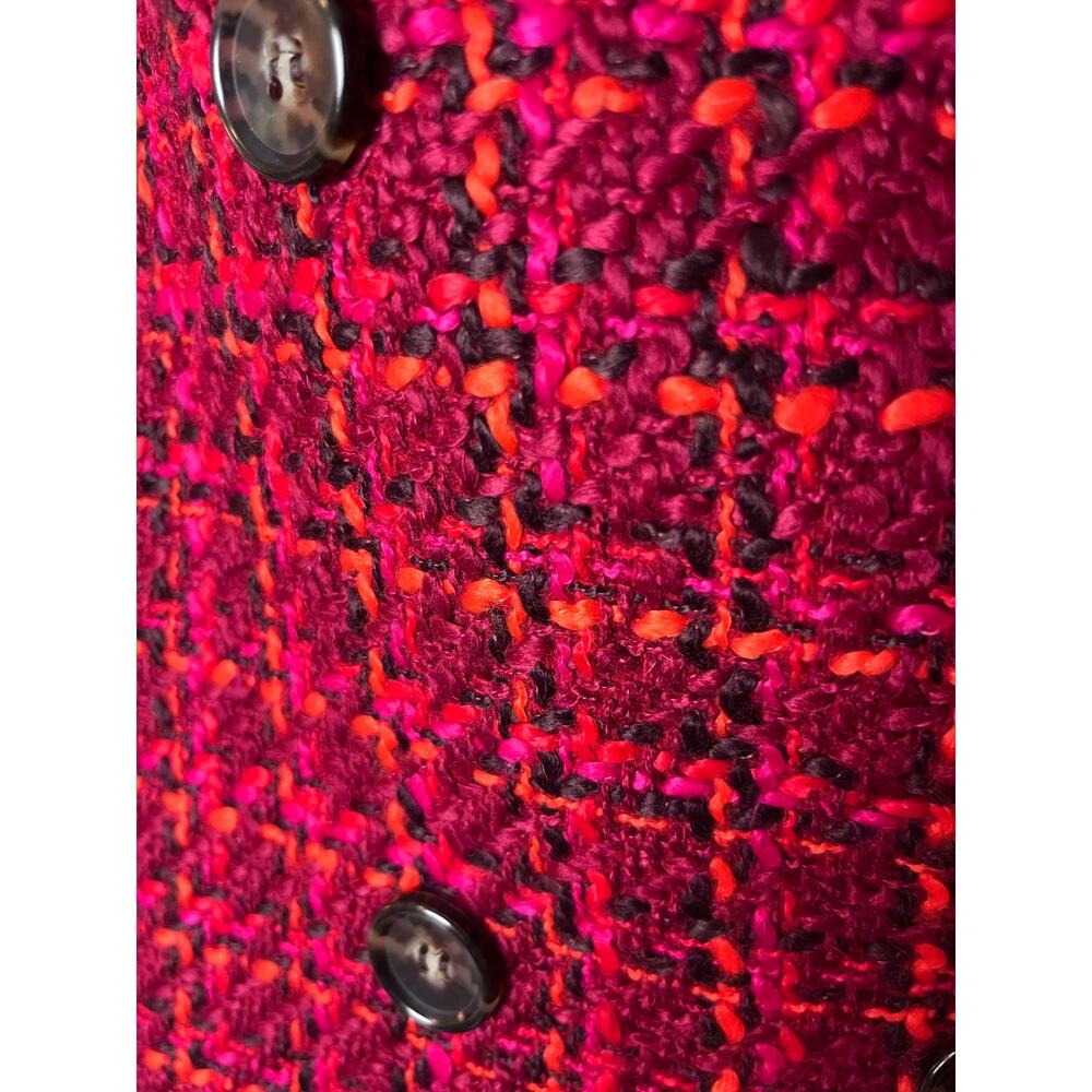 Talbots Petites Cropped Boucle Tweed Jacket Blazer 6P Double Breasted Red Pink - Picture 4 of 7